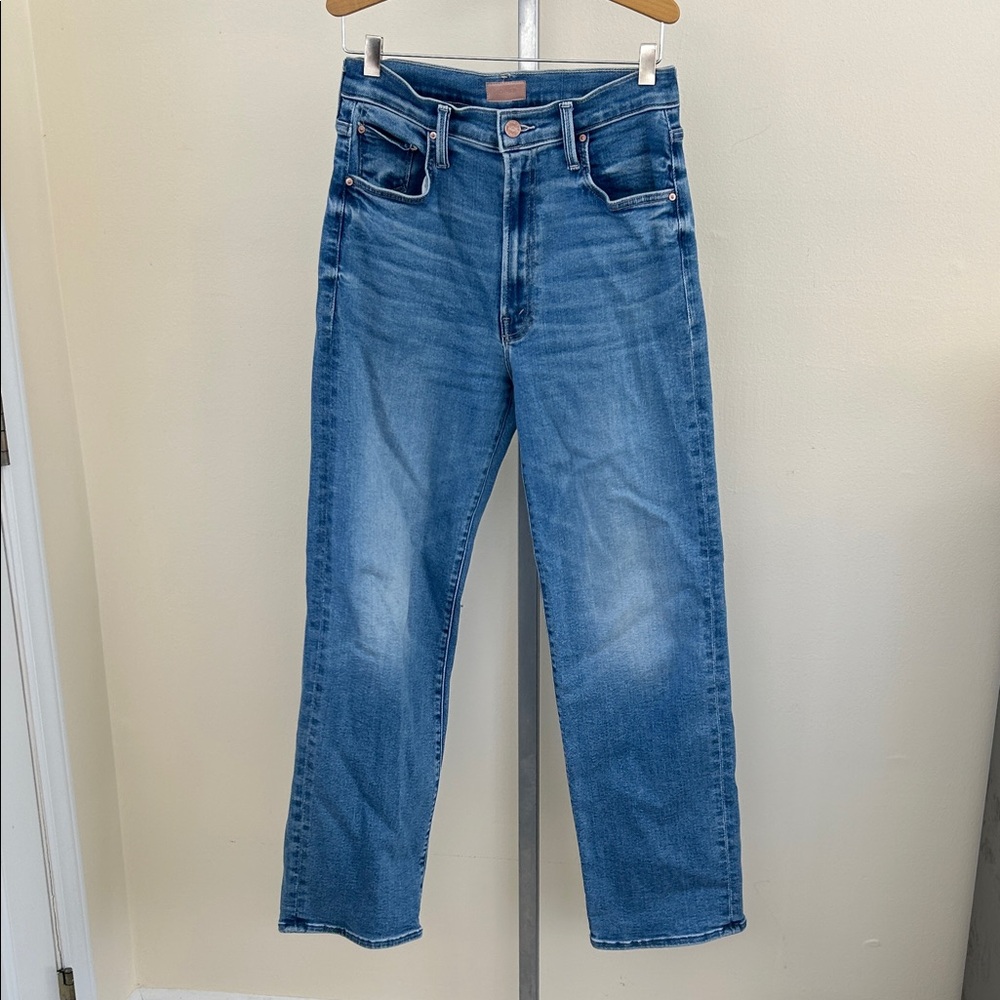 MOTHER High-Rise Straight Leg Jeans in Blue Wash